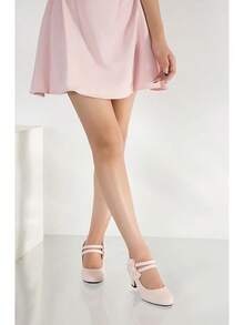 Enelauge Women's Mary Jane Heels With Bow Retro Closed Round Toe Pumps Sweet Ankle Strap Low Block Heels Chic Bowtie Vintage Dress Wedding Party Office Daily ShoesChristmas - Hồng - Xem 2