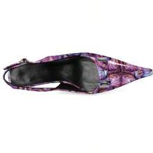 Women's Pointed Toe Slingback Heels Metal Buckle Ankle Strap Kitten Low Heel Pumps 2 Inch Stylish Retro Women Shoes-20256688 - 漆皮花紫色 - 查看 3