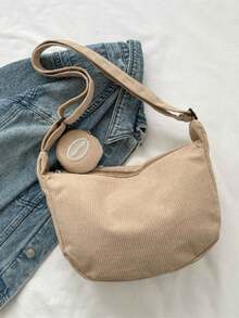 Stylish Corduroy Crossbody Bag With Adjustable Strap And Coin Purse [7008] - Màu Khaki - Xem 2