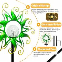 Solar Lights Outdoor Garden Decor, Blue Metal Sun Crackle Glass Globe Stake Waterproof 30LED Decorations Unique Gifts For Women,Mom,Outside, Patio,Lawn,Yard,Pathway-734997 - 綠色 - 查看 5