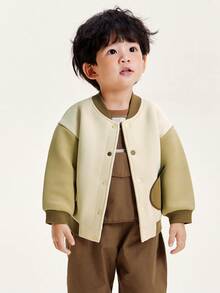 mini bala Kids College Style Baseball Jacket Soft Durable Comfortable Fall Outerwear - Light Khaki - View 1