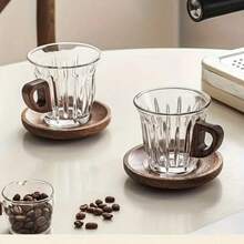 Glass Coffee Cup Set With Coasters, Milk Cup, Tea Cup, Latte Cup, With Handles, Easy To Grip, Suitable For Cafes, Home, And Restaurants - Multicolor - View 4