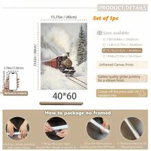 1 szt., płótno ścienne, dekoracje świąteczne, oprawione ozdoby świąteczne, śnieżny zimowy krajobraz, Święty Mikołaj, wystrój świąteczny w stylu rustykalnym, wystrój bożonarodzeniowy w stylu vintage, bałwan, choinka, pociąg świąteczny, dekoracja pokoju bożonarodzeniowego, wystrój salonu