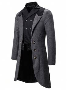 New Mid-Length Suit Collar Windbreaker Jacket For Men, 2 In 1 Woolen Coat YF19 - Dark Grey - View 3