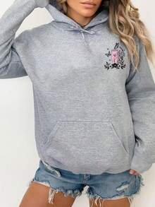 Plus Size Women Gothic Punk Style Loose Sweatshirt, Skull Print, Suitable For Daily Wear, Outings, Parties, School, Music Festivals, Vacations, Commuting And Other Occasions - Grey - View 2