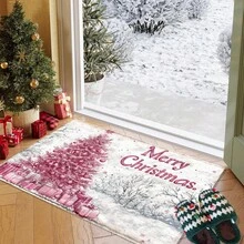 Pink Christmas Tree Microfiber Doormat - Quick-Dry, Non-Slip, Machine Washable, Waterproof & Stain Resistant - Perfect For Kitchen, Bathroom, Holiday Decor & Gifts - Multicolor - View 5