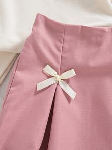 秋冬女宝宝可爱美式学院风休闲粉色蝴蝶印花上衣和粉色百褶裙套装 - 粉色 - 查看 4