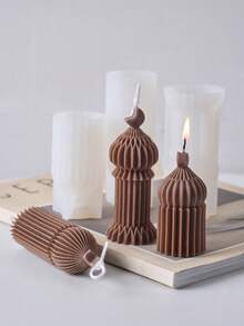 1pc Striped Castle Candle Silicone Mold, Bohemian Style, Suitable For Home Decor, Room Decor, Wedding Decor, Tabletop Decor, Handmade Candle & Soap Mold, Epoxy Resin Plaster Mold, Gift For Women, Birthday Gift, Gift For Best Friend, DIY Gift - White - View 4