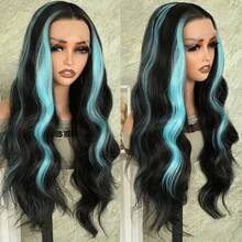 13X4 Free Part Black Green Highlights Body Wave Lace Front Wigs Pre Plucked Soft Long Wavy Hair Wigs Heat Resistant Wave Wigs Glueless Christmas Wig Long Wavy Synthetic Lace Front Wigs For Women Perfect For Daily Wear & Parties - 強調 - 查看 3