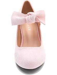Women's Cute Bow Heels Mary Jane Kitten Heel Pumps Closed Round Toe Low Heels Ankle Strap Wedding Evening Party Dress Office Work Church Shoes-20256688 - 粉紅色絨面革 - 查看 5