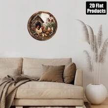 1pc 2D Flat Circle Logo Wall Art, Vintage Chicken & Egg Metal Theme, Bar Kitchen Cafe Sign, Perfect Gift For Friends, Suitable For Home Office Decor, Party Decor, Random Hole Positions - Multicolor - View 5