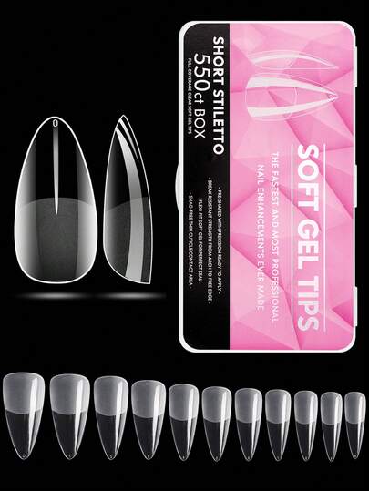 550pcs Short Stiletto French Manicure Tips Soft Gel Half Matte Gel Nail Tips Full Coverage False Nail Pre-Filed Press-On Acrylic Fake Tips For Nail Extension Home Nail Salon DIY Manicure Nail Art Supplies
