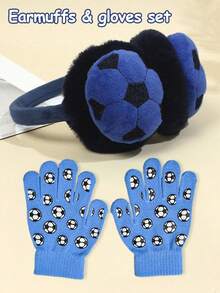 冬季运动主题亚克力耳套和手套套装，针织编织耳罩，适合户外活动，男女通用寒冷天气装备 - 耳罩+手套 - 查看 8