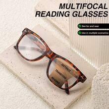 2 件多焦点阅读眼镜，双焦点镜片，时尚豹纹和经典黑色复古色彩，舒适的弹簧铰链镜架，男女通用渐进放大镜 - 黑+粉豹紋 - 查看 6