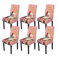 1/4/5/6/7/36 pièces Ensemble de housse de chaise/housse imprimé Père Noël tenant une boîte-cadeau et renne, convient pour la maison, le restaurant, l'hôtel, idéal pour la décoration quotidienne moderne. La nappe s'adapte à une table de salle à manger carrée, la housse de chaise élastique est lavable.