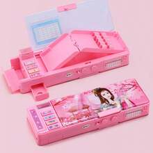 1个密码锁文具盒，双层多功能水豚卡通可爱铅笔盒，防水耐用防刮高品质男女通用学习用品收纳盒，附赠文具袋