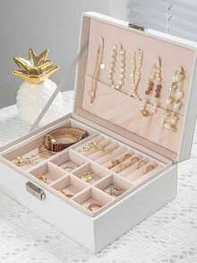 صندوق مجوهرات ذو طبقتين سعة كبيرة، صندوق تخزين مجوهرات محمول، صندوق مجوهرات للزينة، صندوق مجوهرات هدية من الجلد، حاوية عرض فاخرة للتخزين، صندوق مجوهرات متعدد الوظائف من جلد البولي يوريثان مع قفل لساعة، صندوق تخزين، صندوق تخزين خاتم وأقراط وقلادة، صندوق تخزين مجوهرات منزلي، صندوق منظم مجوهرات