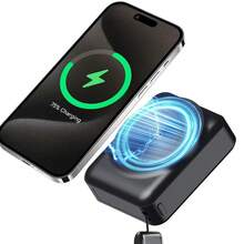 适用于 Magsafe 移动电源，超薄 10000mAh 磁性无线便携式充电器，带闪电线缆和 Type-C，适用于手机、手表、无线耳机、手机磁性充电器、超薄磁性移动电源、无线磁性充电器、旅行充电器、轻巧充电器、优雅移动电源、可靠充电、耐用设计、无线耳塞充电器、迷你 USB 充电器、户外快速充电 - 黑色 - 查看 6