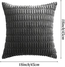 4 fundas de cojín decorativas, 45 x 45 cm funda de cojín de pana para sofá,Funda de almohada a rayas de estilo bohemio de pana suave para sofá, cama, decoración del hogar de granja - Gris Oscuro - Ver 4