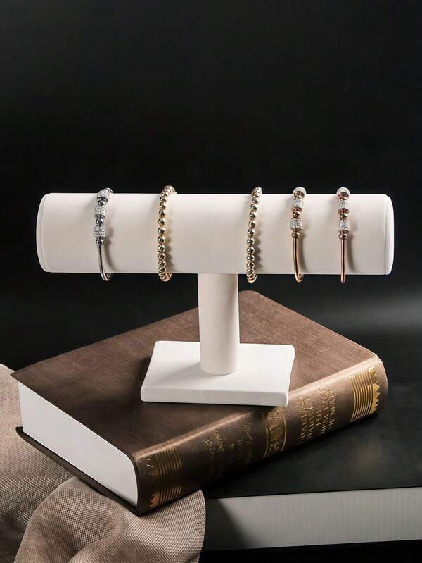 1pc Elegant Black Velvet T-Bar Bracelet Display Stand - Tabletop Jewelry Holder, Mother's Day Gift, Suitable For Retail Display Cases, No Electricity Needed, Sturdy Plastic Base, Great For Necklaces, Bracelets And Watches, Velvet Watch Stand, Soft Velvet Surface For Women, Multi-Functional Desktop Organizer, Non-Electric - Suitable For Other Installation Types Of Elliptical Jewelry Tower