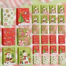 6/12/18/24pcs Christmas Theme Party Paper Gift Bags, Santa Claus & Snowman Pattern Gift Bags, Suitable For Christmas Decoration Bags, Birthday Party Gifts, Anniversary Celebration Tote Bags