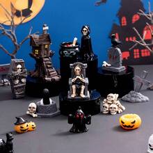 21pcs Halloween Ornaments, Halloween Scene Layout Miniature Model, Halloween Mini Decoration, Halloween Small Ornaments, Skull Mummy, Resurrection Ghost Festival Horror Resin Ornaments, Home Desktop Creative Decoration