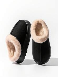 Dép đi trong nhà mùa thu/đông mềm mại - Chống trơn trượt, ấm áp, thoải mái, màu trơn, chất liệu lông mềm mại, mũi kín. - màu đen - Xem 5