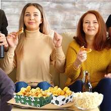 12pcs Football Party Food Tray -White&Green Football Pattern, Foldable Paper Tray, Suitable For Birthday Parties, Theme Parties, French Fries, Popcorn Boxes, Party Decorations, Etc