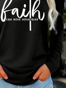 Áo thun cổ tròn in hình Đức tin, Áo dài tay thường ngày, Nữ - màu đen - Xem 4