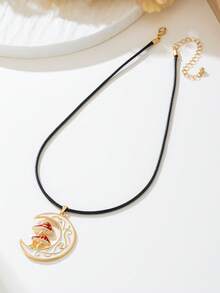 1pc Elegant Minimalist White Metal Moon Pendant Necklace, Versatile & Suitable For Women To Wear On Holidays - White - View 4