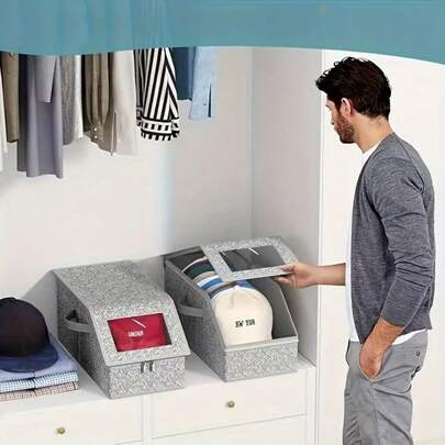 1 Stück stapelbarer Baseballmützen Aufbewahrungsbox - hält bis zu 12 Mützen, strapazierfähiger Stoff mit sicherem Reißverschlussschluss, platzsparendes rechteckiges Design, geeignet für Kleiderschrank-Organisation, unisex grau, Mehrzweck-Aufbewahrungsbox, strukturierte Oberfläche, stabiler Griff, geeignet für Reisen, Heimdekoration & Sammlung, neutral staubdicht und druckbeständig, Mützenorganizer, Mützenhalter