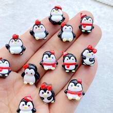 20/30 piezas Figuras miniatura de resina de pingüino con moño de Navidad de dibujos animados, decoración plana 3D de dibujos animados, para manualidades de scrapbooking, arte de uñas, joyería y decoración festiva