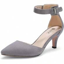 Women's IN3 D'Orsay Pumps Low Kitten Heels For Women Dress Shoes Pointed Closed Toe Wedding Bride Ankle Strap Dressy Silver Black Nude White Gold Heels For Women-2025 - 深灰色絨面革 - 查看 1