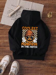 1pc Young Boy Casual Graphic Print Pullover Hoodie Sweatshirt, Thermal Lined, Long Sleeve, Autumn/Winter - Hoodie & Sunglasses Designed To Inspire Future Leaders Changing The World