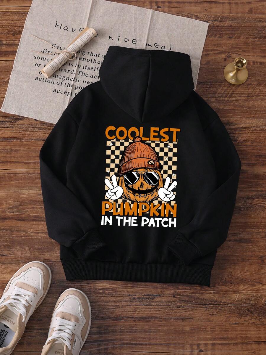 1pc Young Boy Casual Graphic Print Pullover Hoodie Sweatshirt, Thermal Lined, Long Sleeve, Autumn/Winter - Hoodie & Sunglasses Designed To Inspire Future Leaders Changing The World