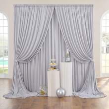 5ft X 7ft/8ft/10ft Wrinkle-Free Polyester Photography Backdrop Cloth, Suitable For Parties, Weddings, Birthdays And Other Occasions - Grey - View 4