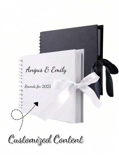 1 Piece Of Customizable DIY Album, Customizable Handmade Photo Album, Made Of Kraft Paper, Suitable For Weddings, Anniversaries, Family Memories And Home Office Decor Gifts Birthday Graduation, Text Content, Coil Bow, Ribbon, Card Spring, Flip Style DIY Photo Album, Handmade Photo Album