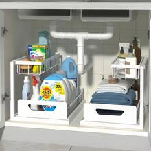 Stozle 2 Tier Under Sink Organizers And Storage, Under Sink Organizer, Slide Out Pull Out Cabinet Organizer Shelf, Metal Sliding Drawer For Kitchen Bathroom Pantry Cabinet Closet Organization Rack - 2 gói màu trắng - Xem 2