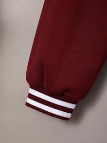 2pcs/Set Young Boy Casual Fashion Letter Print Raglan Sleeve Contrast Color Sweatshirt & Pants Set - Burgundy - View 10