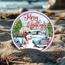 Vintage Blue Truck Snowman Wreath Sign - Multipurpose Metal Wall Decor, Suitable For Home, Kitchen, Garage, Dining Room - Christmas Decoration - Multicolor - View 11