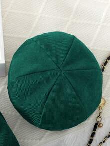 Young Girl Elegant Corduroy Christmas Beret Dress, With Refined Button Design And Corduroy Fabric, Round Neck Long Sleeve A-Line, And Elegant, Suitable For Christmas Parties And Daily Wear - Green - View 4
