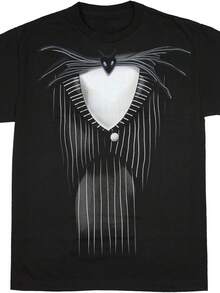 Men'S Nightmare Before Christmas  Suit T-Shirt - Officially Inspired Tim Design, Black Short Sleeve Crew Neck, Nightmare Before Christmas Costume & Casual Wear, Machine Washable, Comfortable Fit For Halloween & Christmas Fan Merchandise, Graphic Tee Men, T Shirt For Men, Men Clothe, Men Shirt 2025 New Year Shirt Men Faith Based Mens Graphic Tee Cold Beer Shirt Men Funny Gamer Tee For Men Halloween Costume Shirt Men - Black 1 - View 1