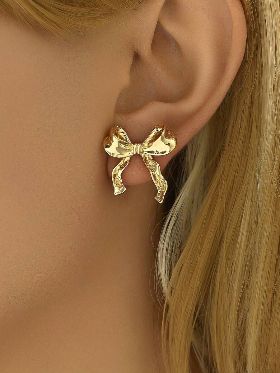 Elegant Bow Earrings For Women Hypoallergenic Lightweight Fashion Jewelry Simple Stylish Birthday Gift Idea Dainty Feminine Accessories