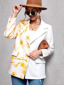 Blazer largo informal para mujer de uso casual  bicolor de moda - Amarillo - Ver 1