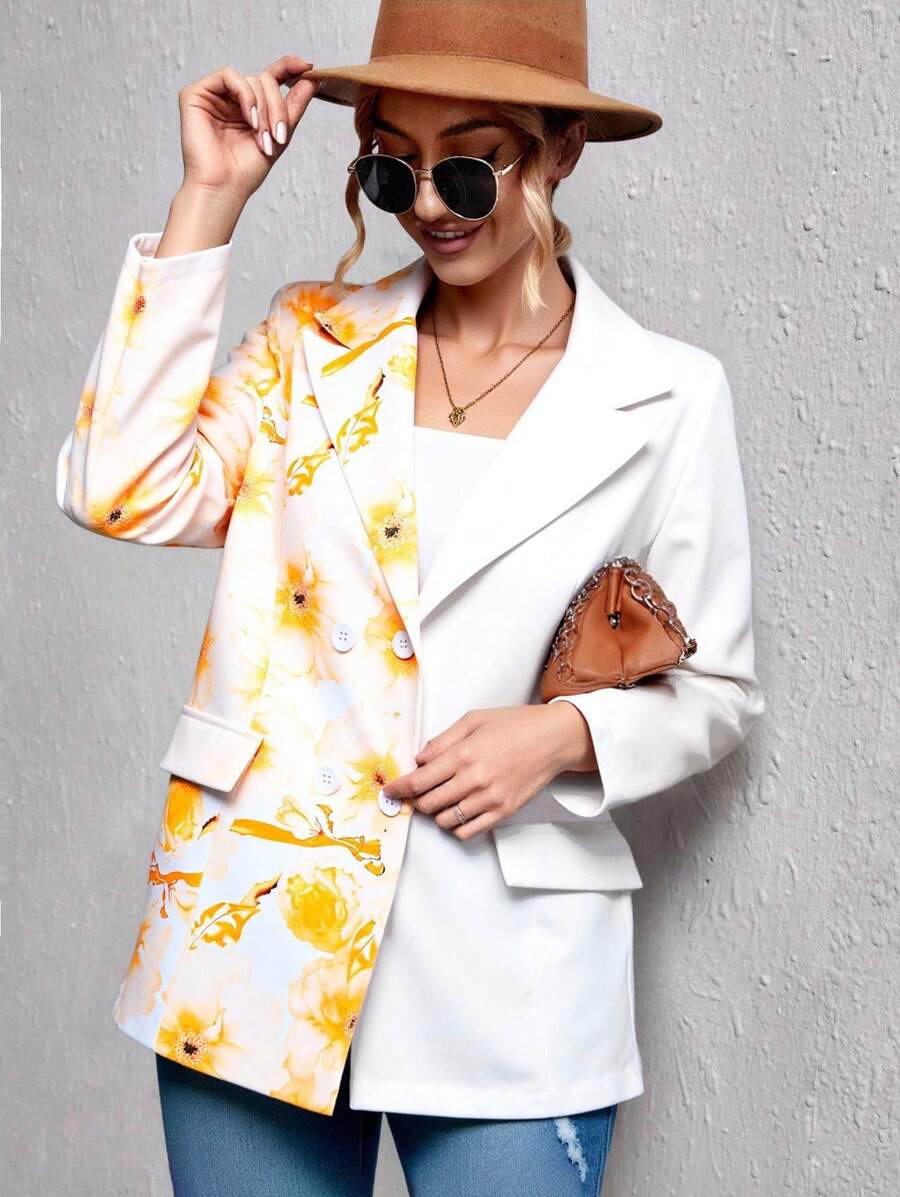 Blazer largo informal para mujer de uso casual  bicolor de moda - Amarillo - Ver 1