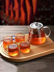 1pc High Borosilicate Heat-Resistant Glass Teapot With Stainless Steel Infuser, Suitable For Home, Gongfu Tea, Family, Restaurant, Camping, Office, Heatproof Teapot, Triangular Pot Can Be Directly Heated On Open Flame And Frozen In Refrigerator - Transparent 1 - View 3