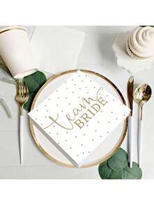 20pcs/40pcs/60pcs/Set,Hen Party Bridal Shower Napkins TeamBride Napkins Polka Dot Table Decoration For Stag Night Bride & Bride Crew/Wedding - White - View 2