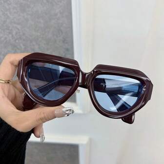 نظارة موضة كلاسيكية دائرية عتيقة للرجال والنساء، طراز بسيط متعدد الأضلاع بيضاوي