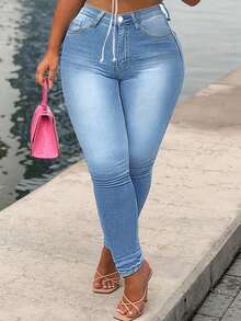 Jeans pitillo básicos lavados para mujer de talla grande - Lavado ligero - Ver 4