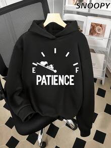 Women's Patience Cute Cartoon Graphic Hoodie Casual Style Sweatshirt, Winter - Black - View 1